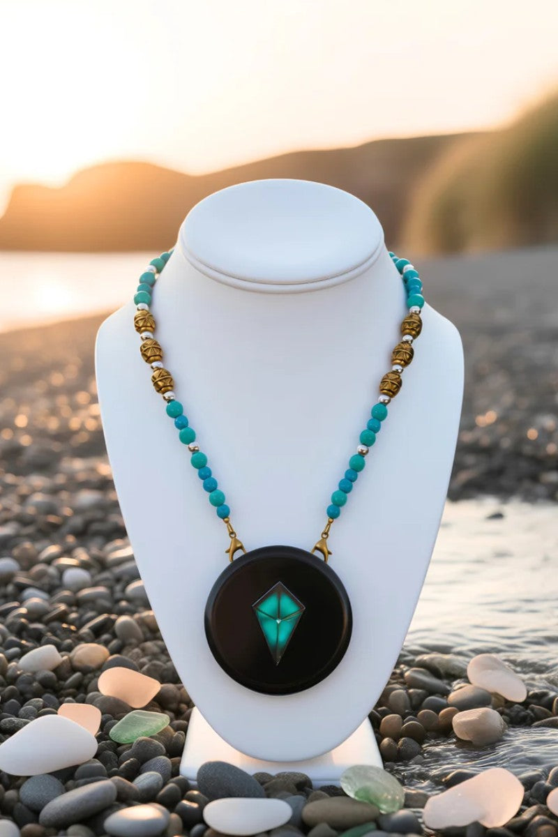Beaded Necklace: Ocean worn on bust