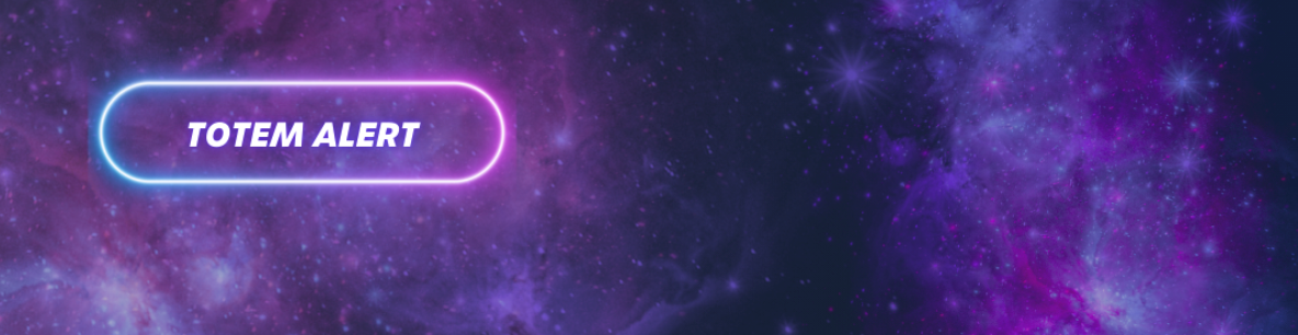 "Totem Alert" neon-outlined badge on a purple galaxy background